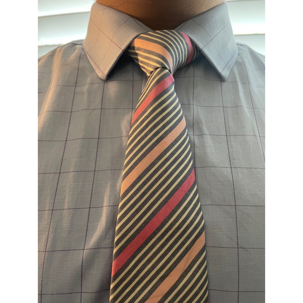 Hermes Paris Mens Silk Cotton Diagonal Stripe Necktie Blue Pink 756784T France